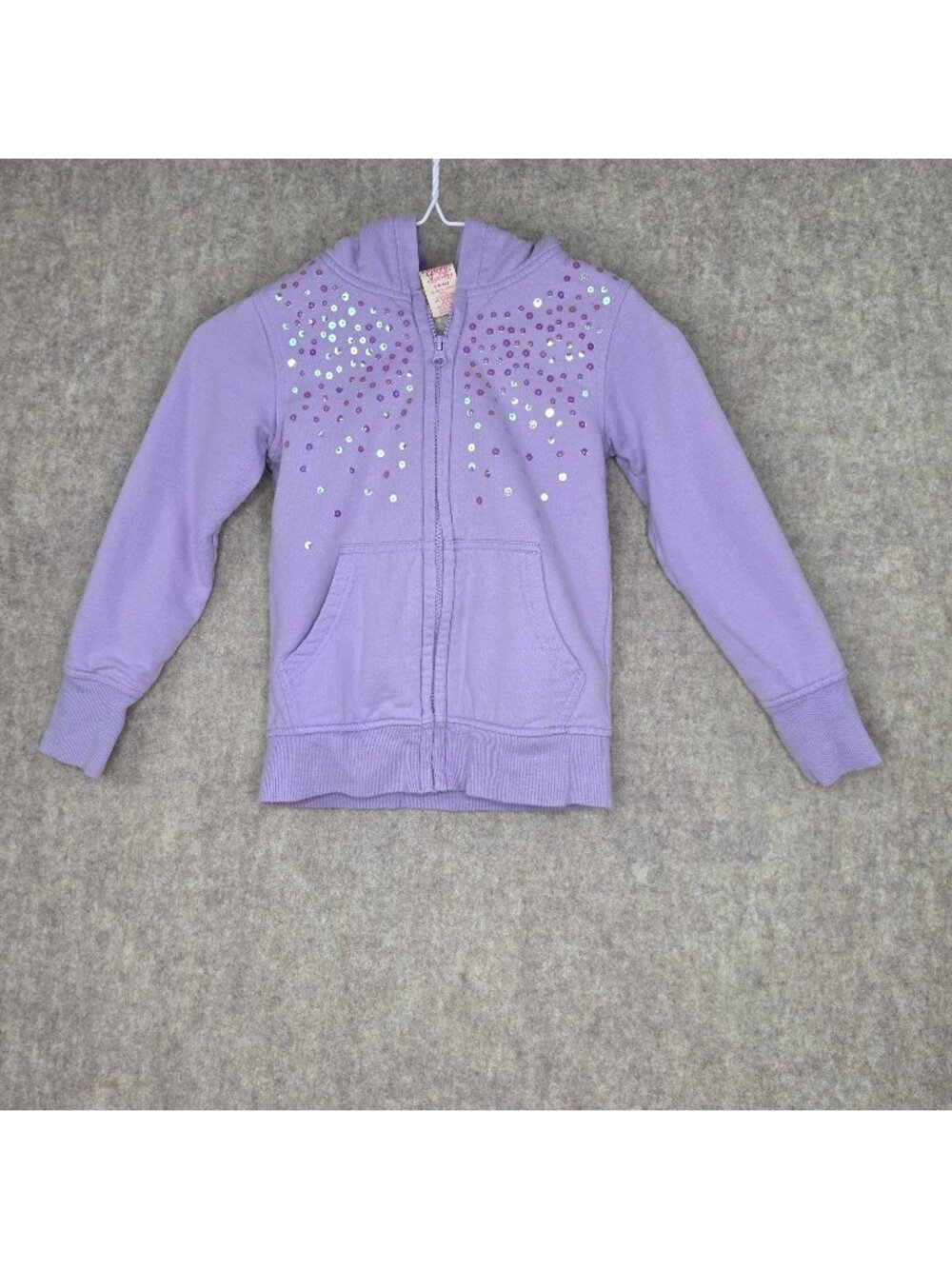 Faded Glory Girls Zip-Up Lavender Hoodie Glitter Accents Sherpa-Lined Warm